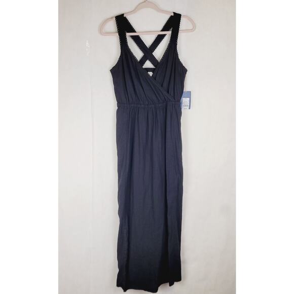 Universal Thread Black Linen Crisscross Smocked Maxi Dress NWT Sz M Resort Chic - Picture 1 of 9